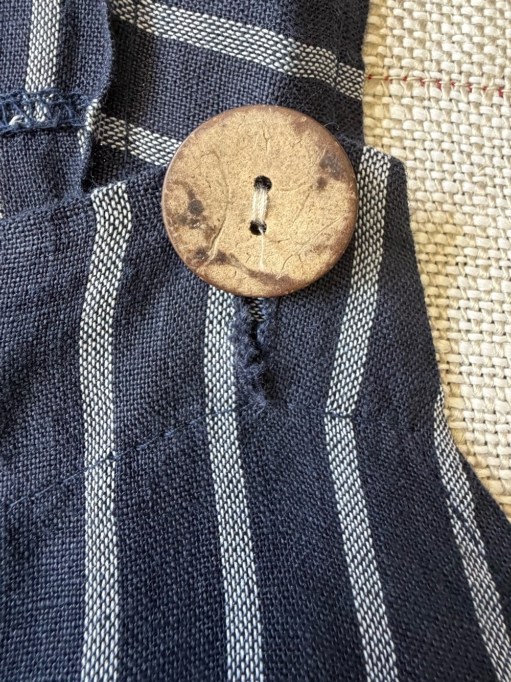Italian Linen Dark Blue/White Button Overall Oversized Wide Leg Jumpsuit-Sz-S/M - Picture 14 of 16